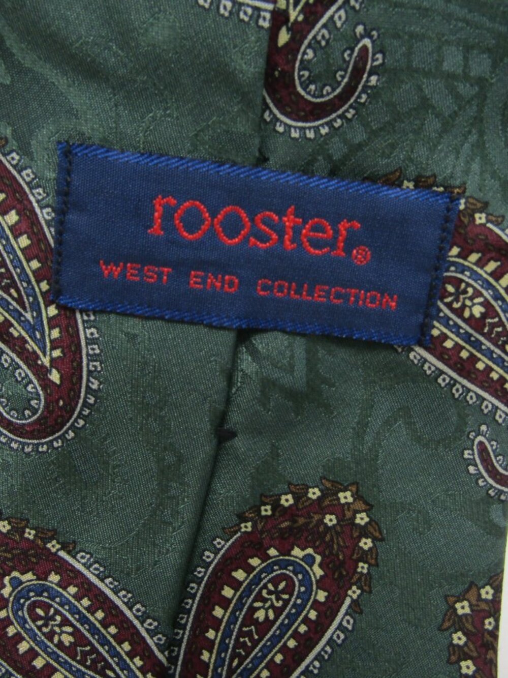 Vintage Rooster West End Collection Silk Paisley Tie Green Made in USA RN 57962